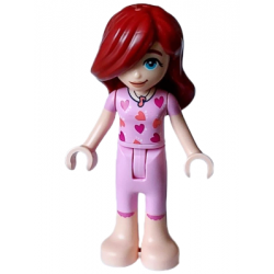 lego minifigurka FRND603 Friends Paisley - Bright Pink Pajamas, Top with Magenta and Coral Hearts